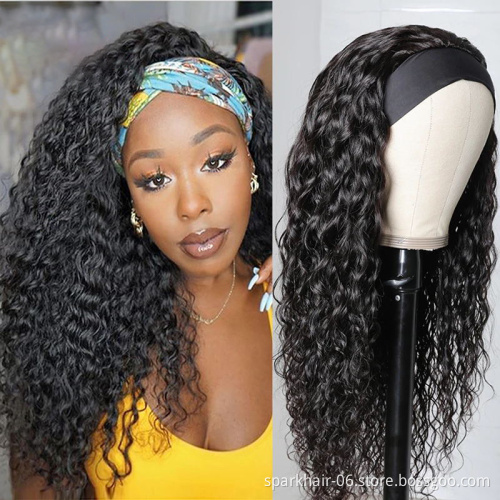 Virgin Cuticle Aligned Human Hair Headband Wig For Black Women Brazilian Body Deep Water Wave Kinky Curly Headbands Wig